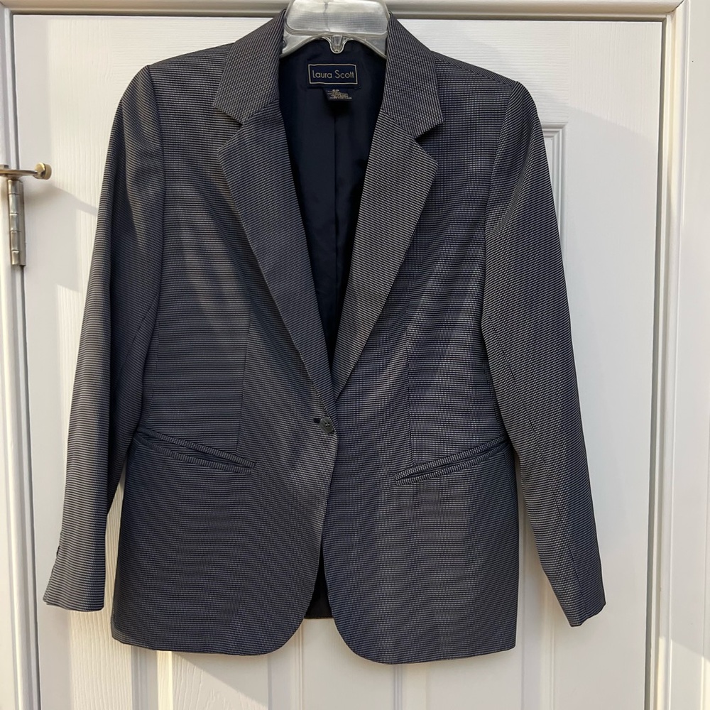 Ladies Size 6P "Laura Scott" Navy and White Patterned Blazer GUC ❤️